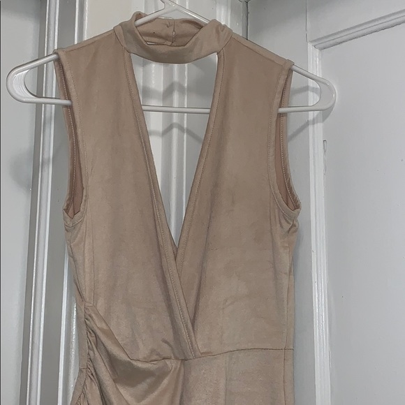 Nude Suede High Split Dress - Picture 2 of 5